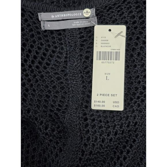 NWT Anthropologie Open Knit Side Slit Crochet Caftan Set Black 2 Piece Size L - Picture 4 of 4
